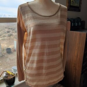 Dana Buchman Beige Striped Crew Neck Sweater